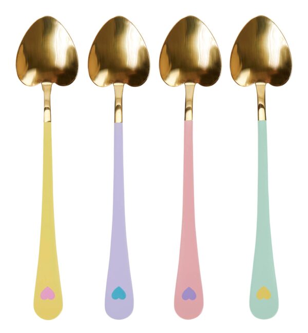 Miss Ãtoile - Heart teaspoon set - 4 stk. - Borddækning > Bestiksæt > Bestiksæt  Søde hjerteformet teskeer i forskellige farver med guldfarvet hjerter. Skeerne er fremstillet af rustfrit stål.